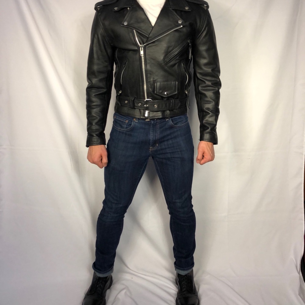 First genuine leather biker jacket. black, size 36
